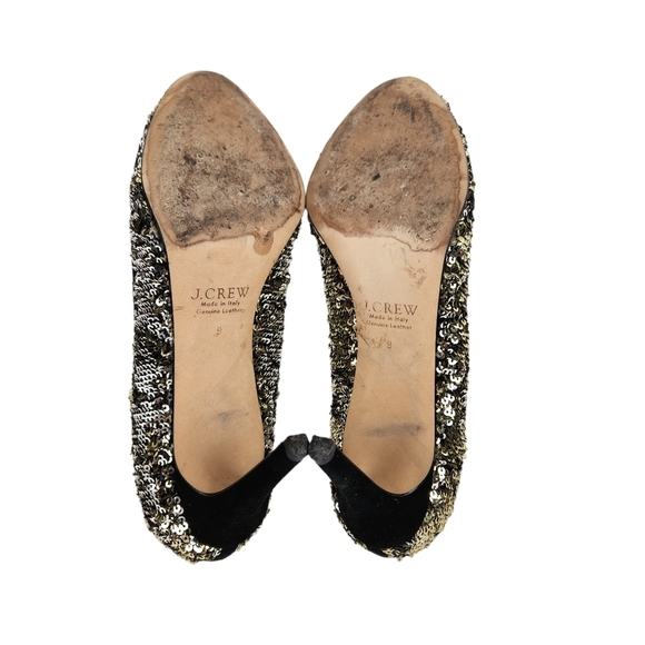 J. Crew Sloane Sequin Silver Gold Pumps Heels Suede Leather Prom Women's Size 9 - Picture 9 of 12